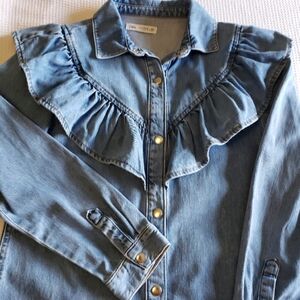 Zara Girls 13-14 Denim Ruffle Western Cowgirl Jean Dress